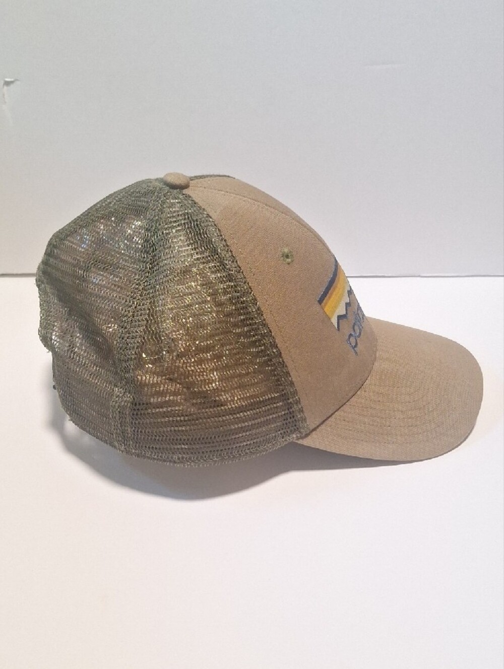 Patagonia P-6 Logo Trucker Hat Olive Green Brown Snapback Cap Never Worn - Picture 8 of 8
